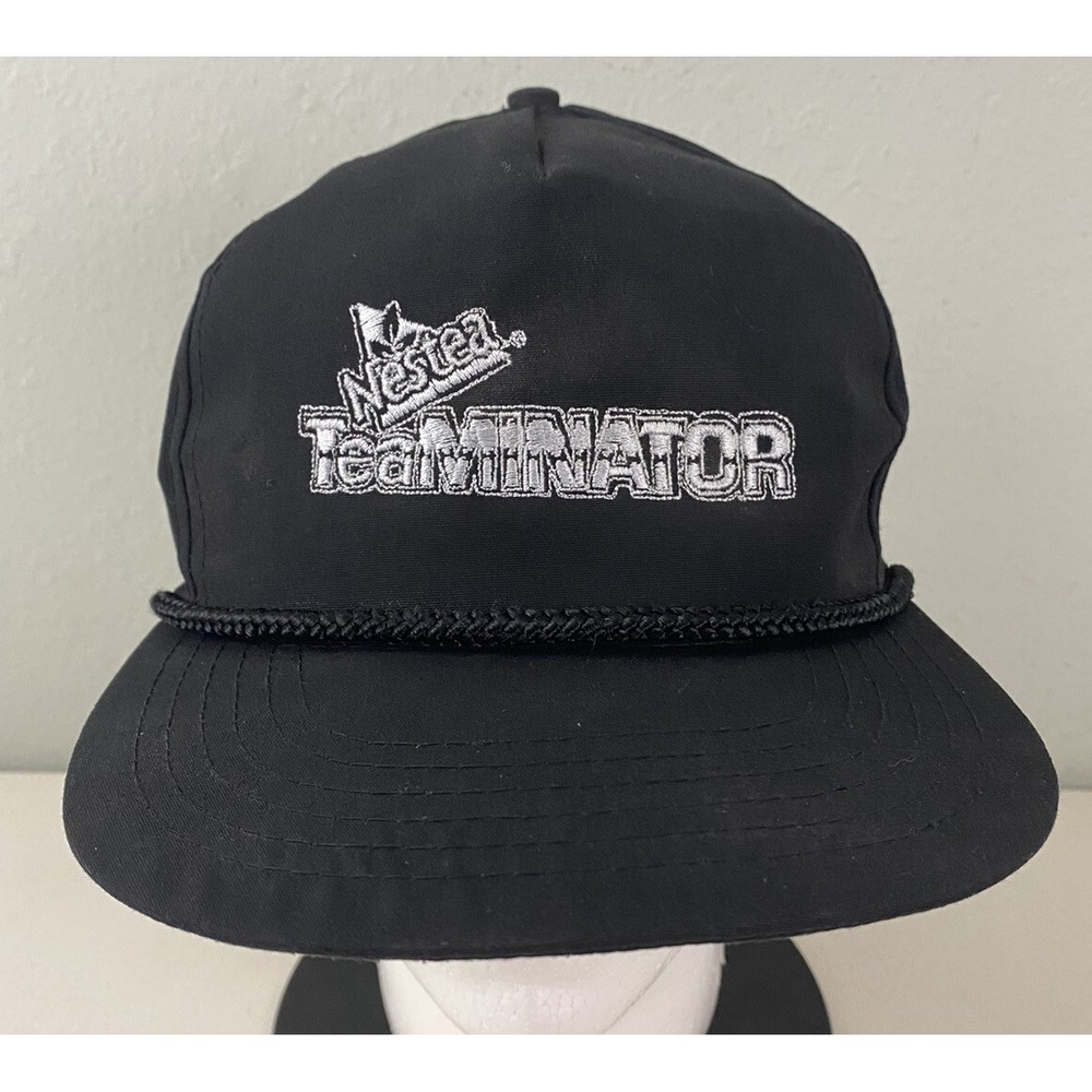 Vintage Nestea Teaminator Logo Rope Snapback Cap Black Designer Award Headwear
